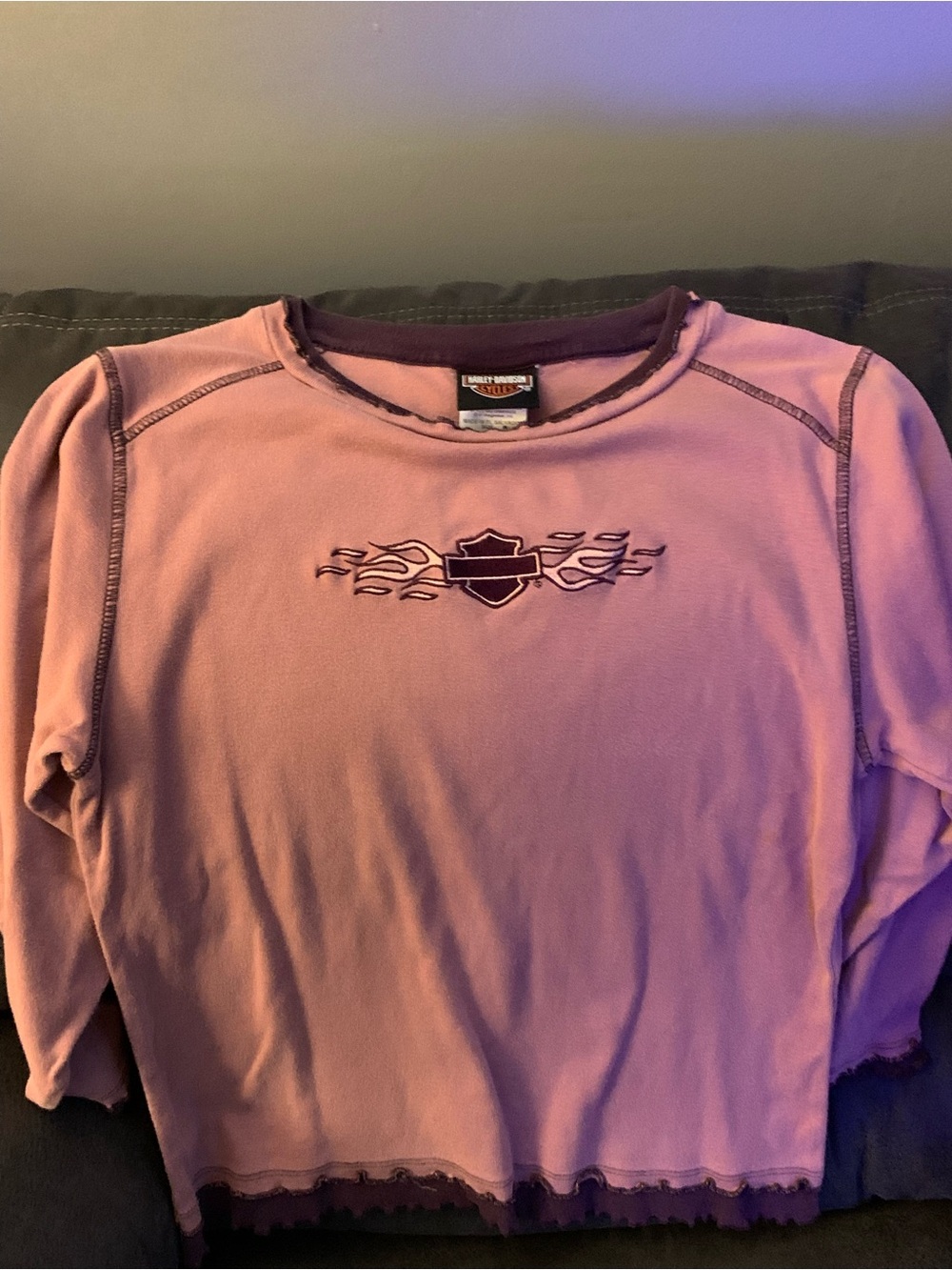 Harley-Davidson Pink Crewneck Sweater with Purple Trim
